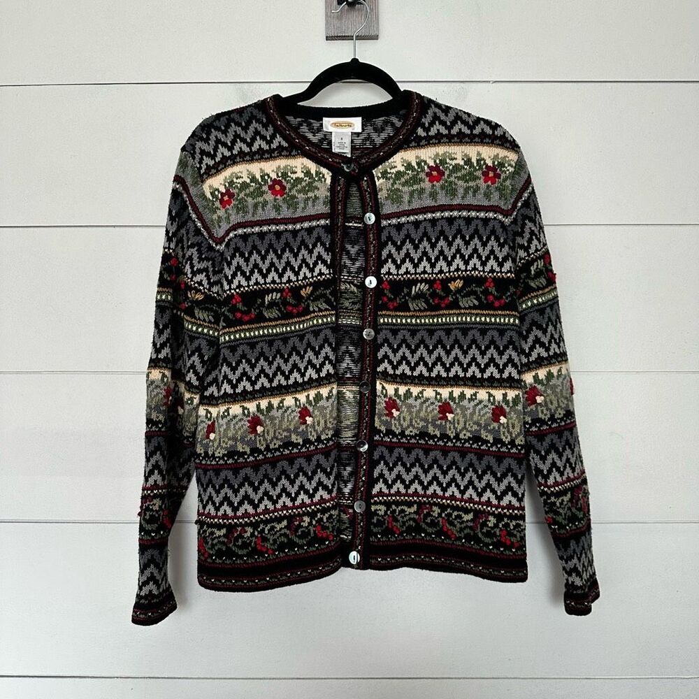 Vintage Talbots Women’s Small Silk Blend Patterned Sweater Cardigan